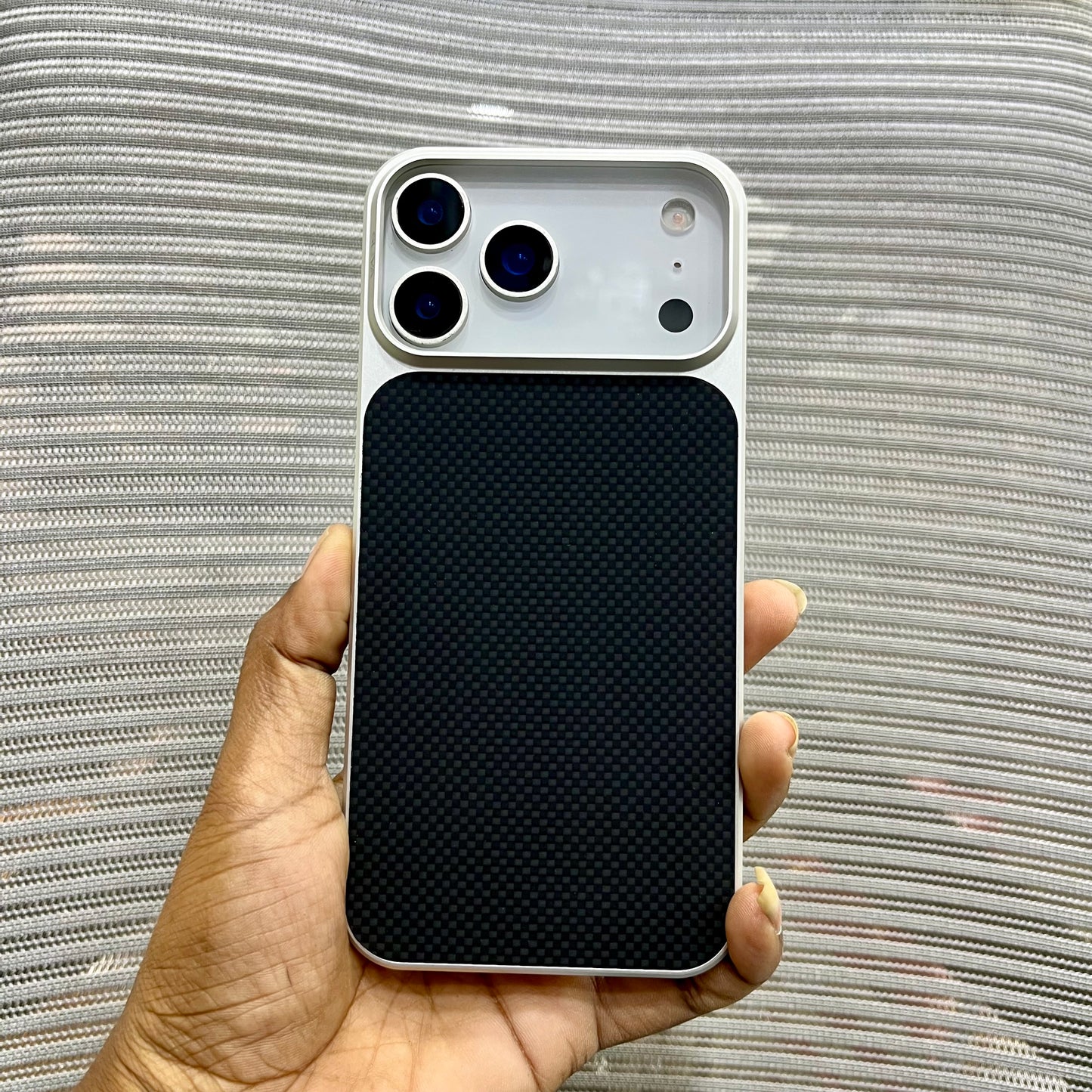 Premium Carbon Fiber Metal Plate iPhone 17 Pro Max Case