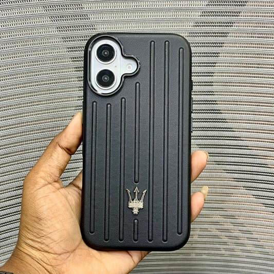 Premium Stripe Leather Logo iPhone 17 Case