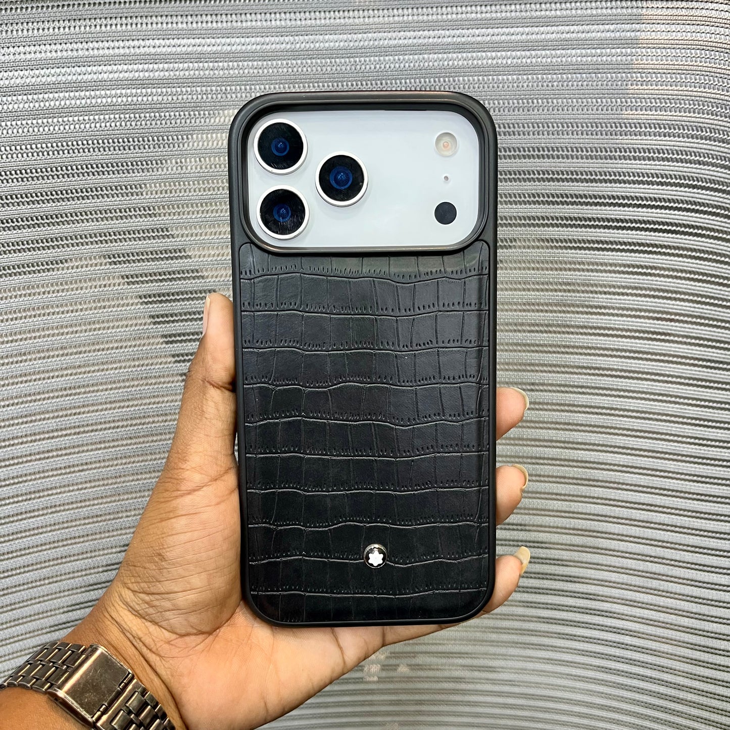 Embossed Leather Logo iPhone 17 Pro Max Case