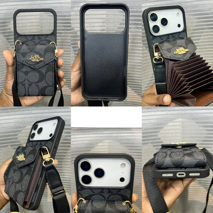 Premium Leather Logo Sling Wallet iPhone 17 Pro Case