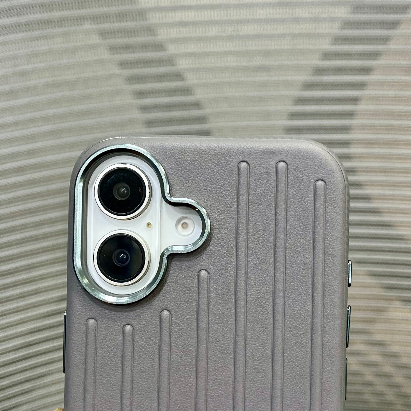 Premium Stripe Leather Logo iPhone 16 Case