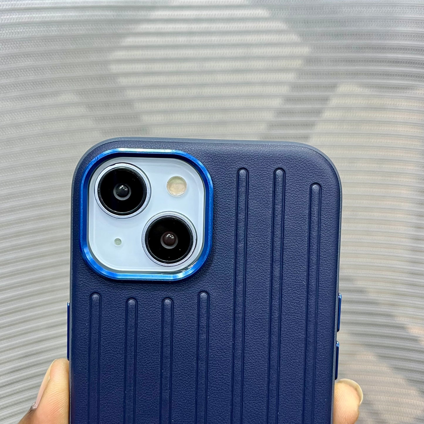 Premium Stripe Leather Logo iPhone 15 Series Case