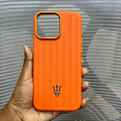 Premium Stripe Leather Logo iPhone 16 Series Case