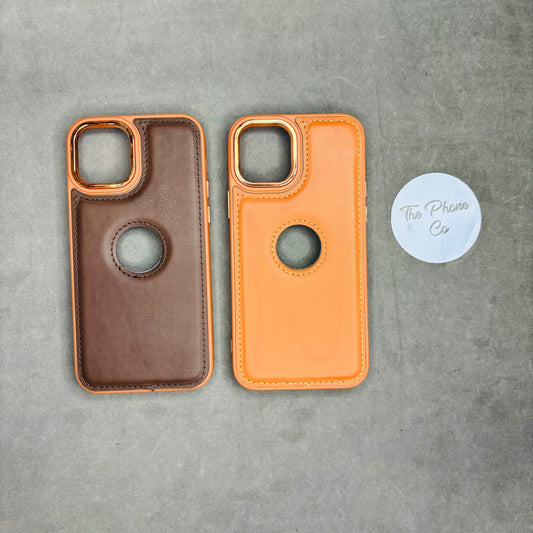 Stitched Leather Case with Logo Cut Case for iPhone