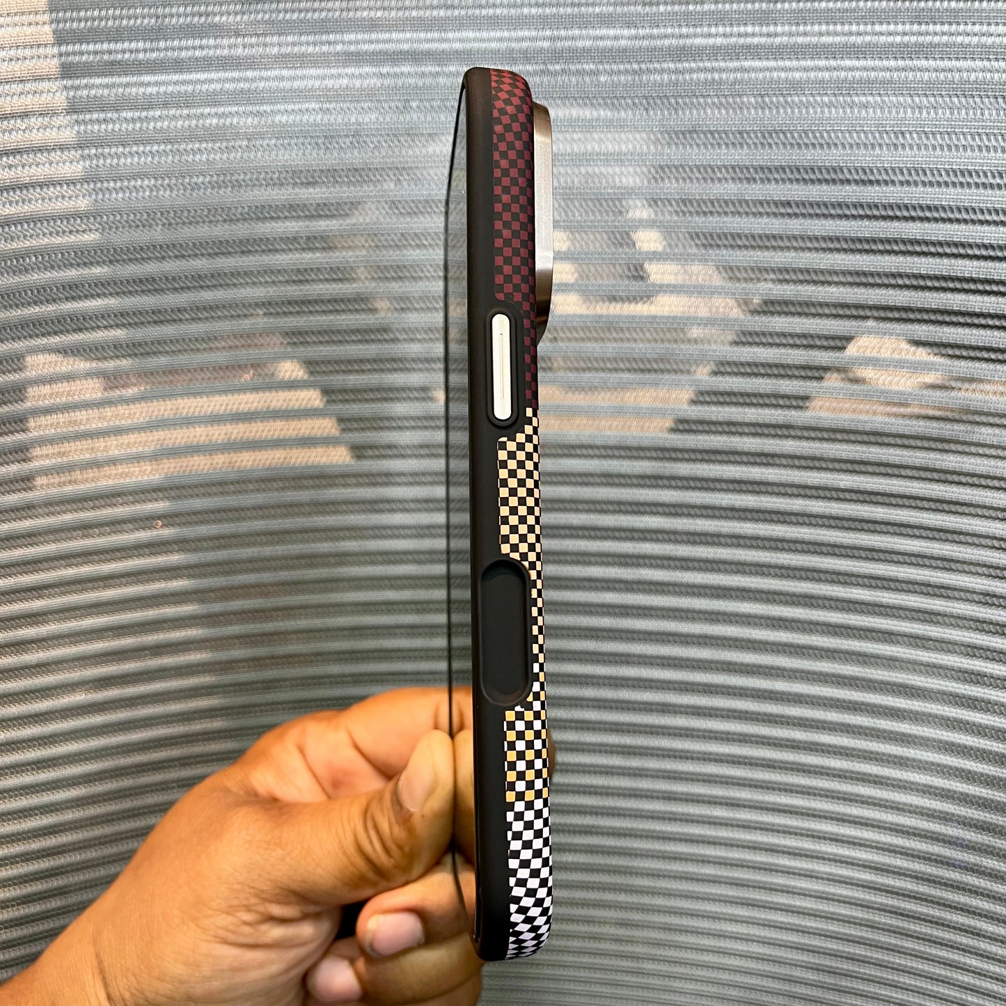 Carbon Fiber Tartan Grid Embossed iPhone Case