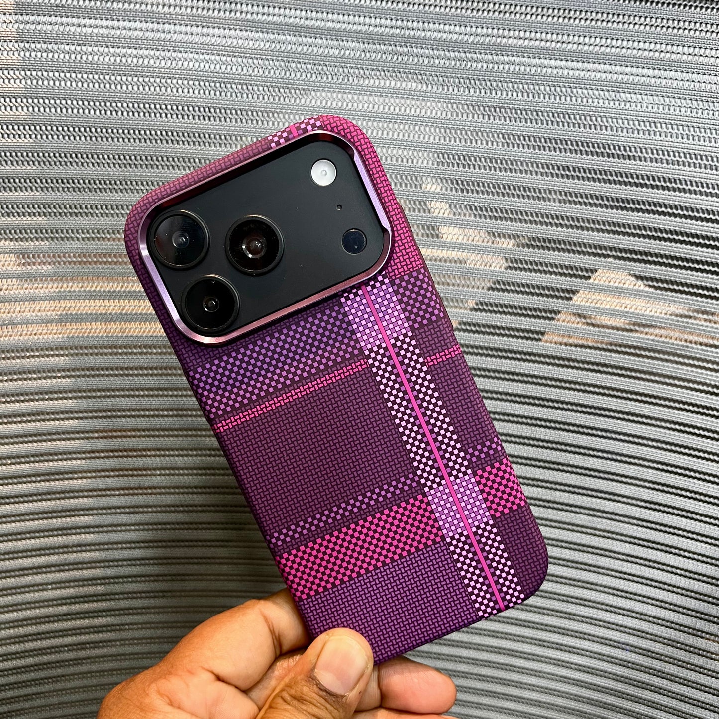 Carbon Fiber Tartan Grid Embossed iPhone Case