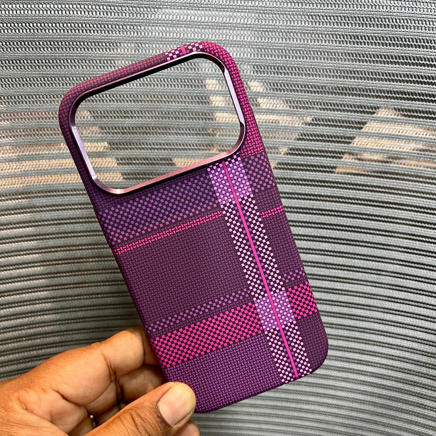 Carbon Fiber Tartan Grid Embossed iPhone Case