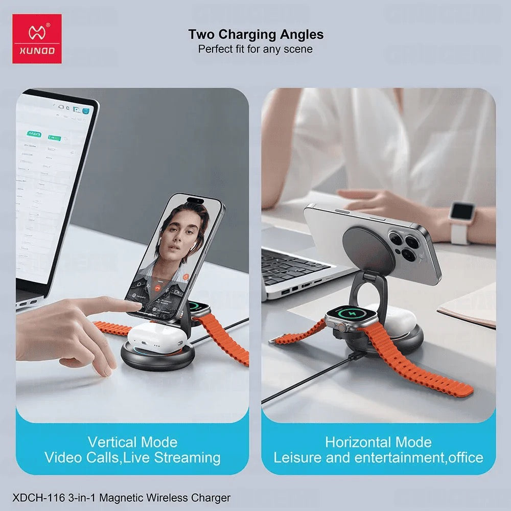 TriDock Foldable 3-in-1 Wireless Charging Station