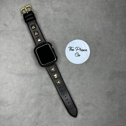 Leather Diamond Cut Gold Stud Apple Watch Strap for  38 / 40 / 41  mm