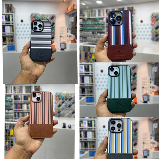 Dual Color Striped Textured Leather Case for iPhone