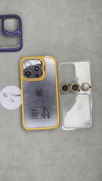 Transparent Camera Stand Protective Side Border Case with Camera Rings for iPhone