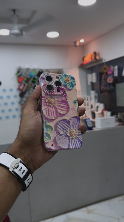 Glossy Floral Printed Camera Protection Case for iPhone 14 & 15 Series