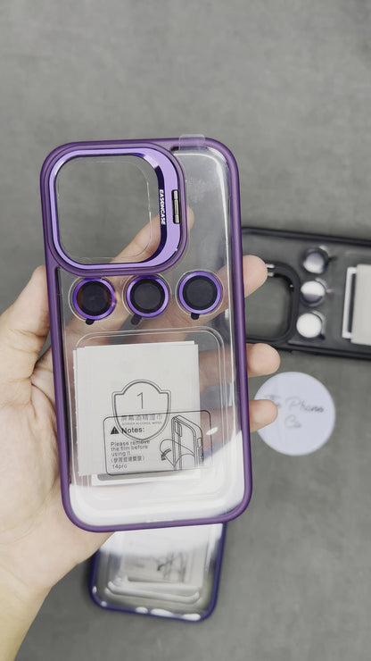 Transparent Camera Stand Protective Side Border Case with Camera Rings for iPhone